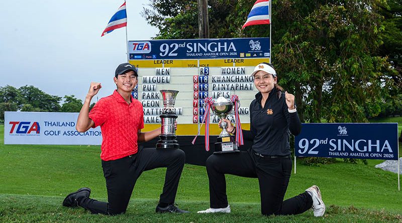 หนุ่มฟิลิปปินส์ คว้าถ้วย ร.7 ‘ขวัญชนก’ ซิวแชมป์หญิง ศึก สิงห์ ไทยแลนด์ อเมเจอร์ โอเพ่น